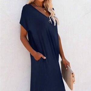 Navy Blue Short Sleeve Maxi Dress